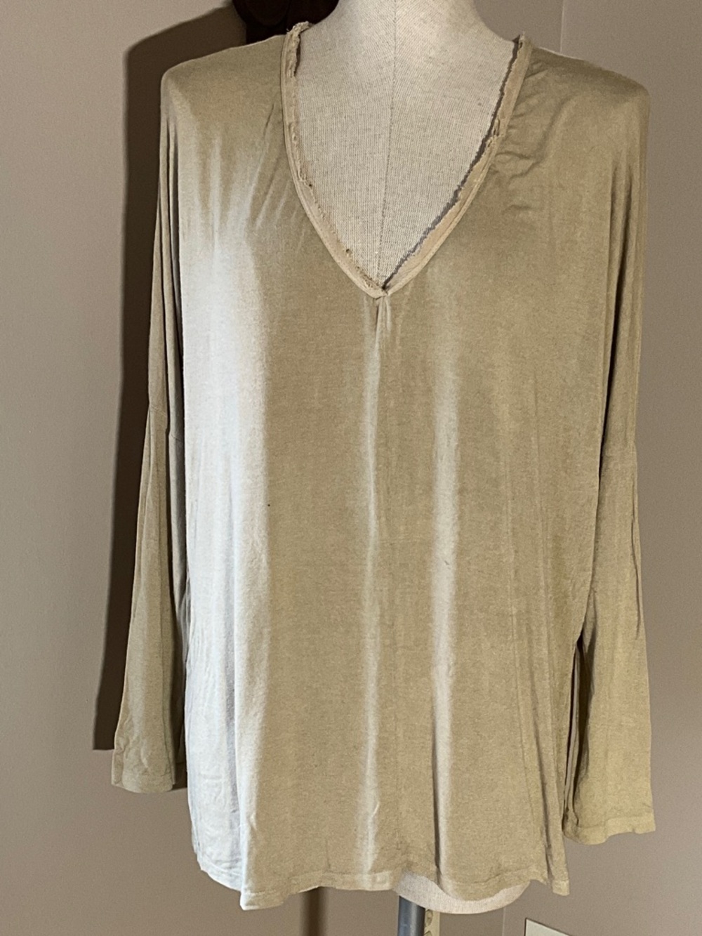 Vici Long-Sleeve V-Neck Top in Taupe